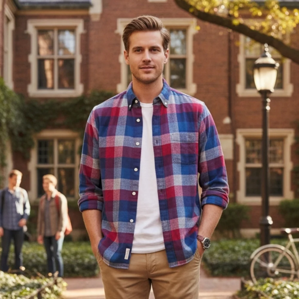 J. Crew M Ivy League Preppy Country Plaid Flannel Slim Fit Button Down Shirt